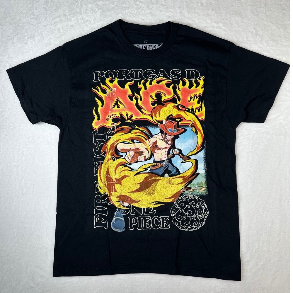 NWOT One Piece Portgas D Ace Fire Fist T-Shirt Black Ripple Junction Large
